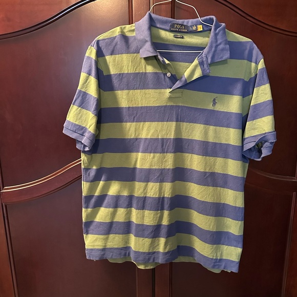 Ralph Lauren Men's Polo Shirt - Olive and Navy Stripes - Picture 1 of 3